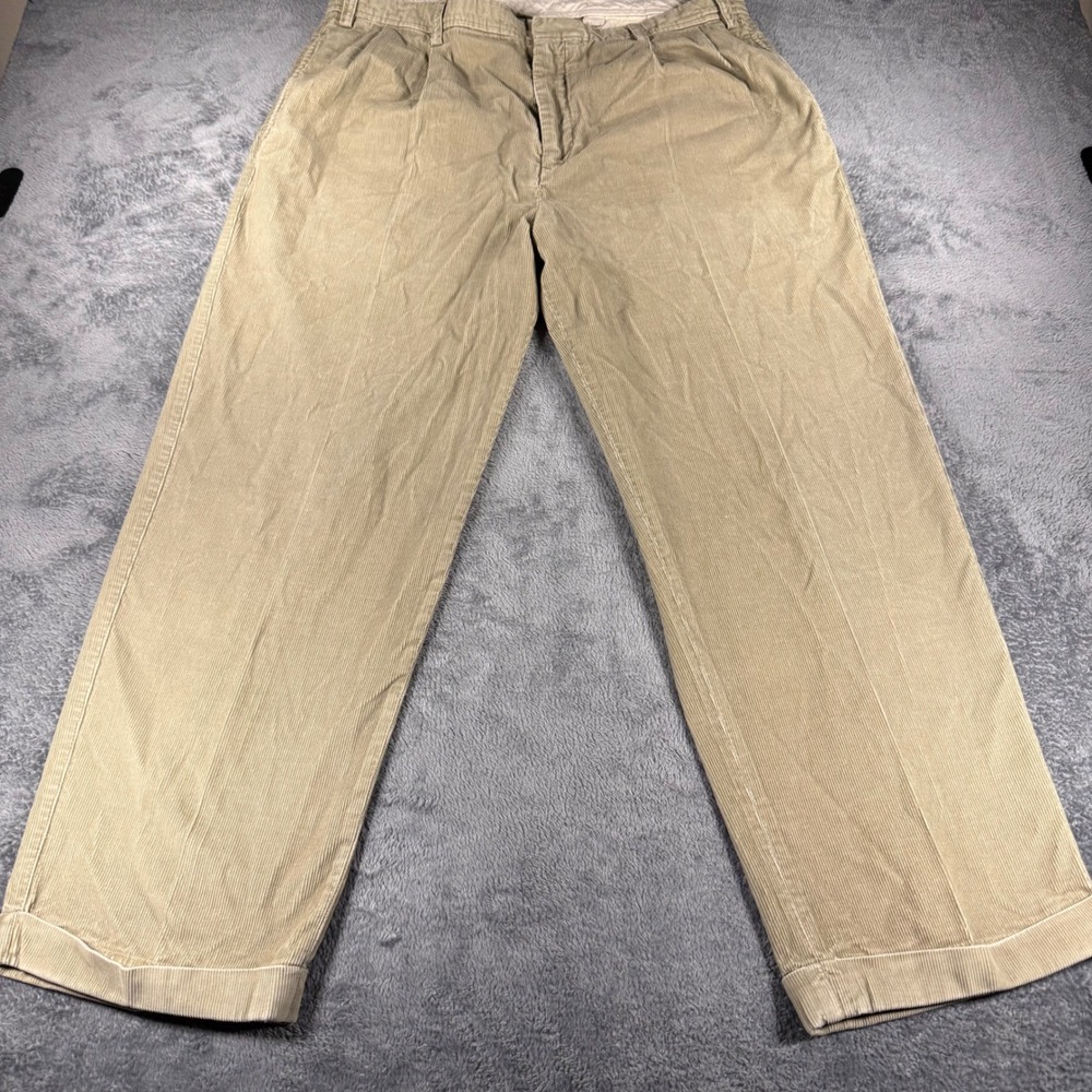 Nautica Rigger Y2K Corduroy Pants Mens 38x30 Tan‎ Classic Fit Pleated Cuffed